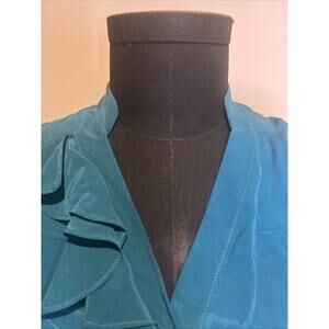 Tabitha 100% Silk Tunic Short Sleeve Ruffle With Belt Size 6 Teal Natural Fibers